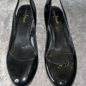 Cole Haan Nike Air Black Wedge Patent Leather Heels with Rounded Toe Size 7 B